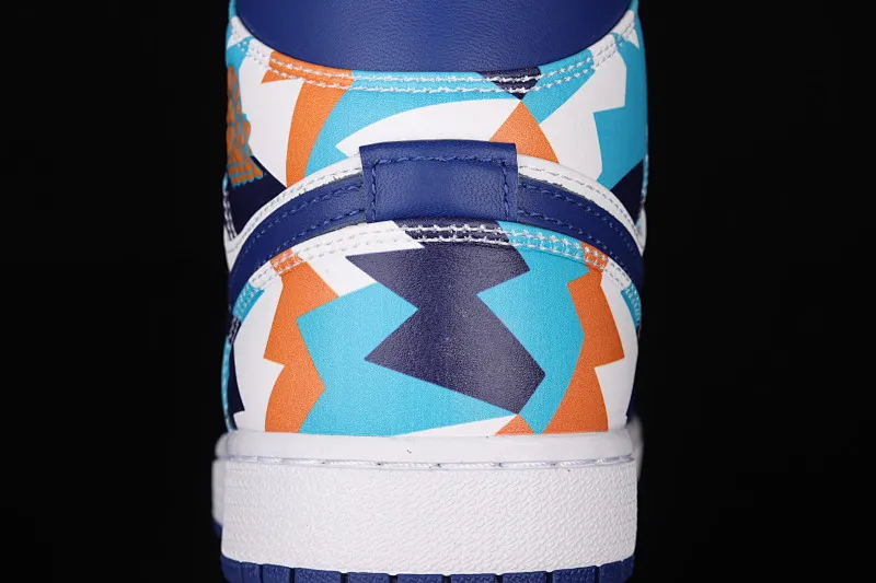 All categories Air Jordan Jordan series basketball shoes Air Jordan 1 Mid Air Jordan 1 Mid AJ1 Joe 1 geometric white and blue Zhongbang basketball shoes 555112-105